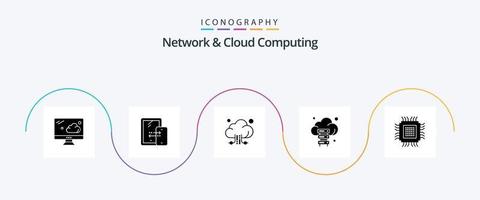 Netzwerk- und Cloud-Computing-Glyphe 5-Symbolpaket mit Daten. groß. Verbindung. Technologie. Server vektor