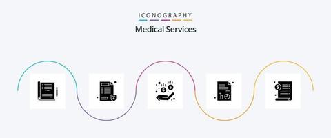 Glyphen-5-Symbolpaket für medizinische Dienste einschließlich Dollar. Datei. medizinisch. dokumentieren. Bericht vektor