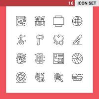 Aktienvektor-Icon-Pack mit 16 Linienzeichen und Symbolen für Axtkreuz-Layout christliche Welt editierbare Vektordesign-Elemente vektor