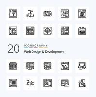 20 Webdesign- und Entwicklungslinien-Icon-Pack wie Schriftart Schriftfarbe Farbe Textdesign ausfüllen vektor