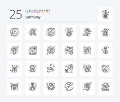 jord dag 25 linje ikon packa Inklusive miljö- skydd. band. skydd. grön. spara vatten vektor
