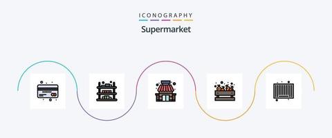 Supermarktlinie gefülltes flaches 5-Icon-Pack mit Gemüse. Einkaufen. Verkauf. Lebensmittelgeschäft. speichern vektor