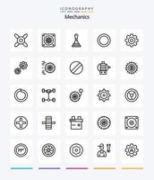 kreative Mechanik 25 Umriss-Icon-Pack wie Rad. Bewegung. erstellen. industriell. Zahnrad vektor