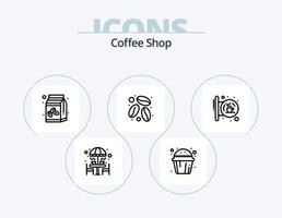 Café-Linie Icon Pack 5 Icon Design. Zimt. Tisch. Café. Möbel. Stuhl vektor