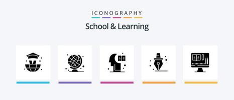 skola och inlärning glyf 5 ikon packa Inklusive . utbildning. hemisfär. bok. skola. kreativ ikoner design vektor