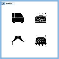 Packung mit 4 kreativen soliden Glyphen von Lieferwagen Hipster-Personenwagen erste männliche editierbare Vektordesign-Elemente vektor