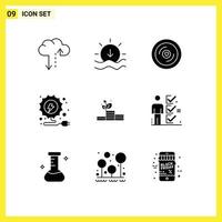 Stock Vector Icon Pack mit 9 Zeilen Zeichen und Symbolen für Checkliste Geld Liebe Wachstumskraft editierbare Vektordesign-Elemente