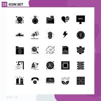 25 universell fast glyf tecken symboler av cCTV gåva film rader kärlek redigerbar vektor design element
