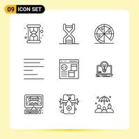 modern uppsättning av 9 konturer pictograph av utveckla browser mat app vänster redigerbar vektor design element