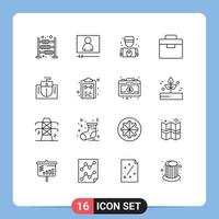 Stock Vector Icon Pack mit 16 Zeilenzeichen und Symbolen für Hardware-Maus-Mechaniker-Toolbox-Ausrüstung editierbare Vektordesign-Elemente