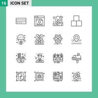 Gliederungssatz für mobile Schnittstellen mit 16 Piktogrammen von Dessert-Konstruktor-Internet-Ziegeln, die editierbare Vektordesign-Elemente campen vektor