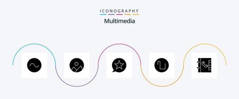 Multimedia Glyph 5 Icon Pack inklusive . Telefon. Nachricht. Kontakte. Quadrat vektor