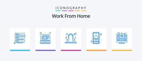 Arbeit von zu Hause aus Blue 5 Icon Pack inklusive Online. Mitarbeiter. Kopfhörer. Nachricht. Benachrichtigung. kreatives Symboldesign vektor