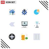 Mobile Schnittstelle flacher Farbsatz von 9 Piktogrammen des Schutzes linkes fixes Zeigerdiagramm editierbare Vektordesign-Elemente vektor