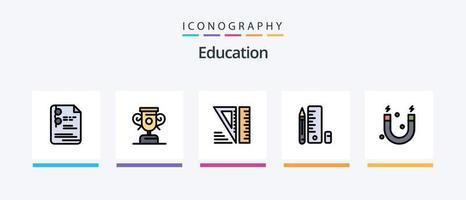 utbildning linje fylld 5 ikon packa Inklusive skriva. penna. boll. utbildning. framsteg. kreativ ikoner design vektor