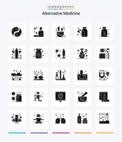 kreativ alternativ medicin 25 glyf fast svart ikon packa sådan som medicin. sjukvård. tvål. hälsa. pinnar vektor