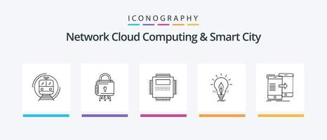 Network Cloud Computing und Smart City Line 5 Icon Pack inklusive Ressource. Energie. Computer. Information. kreatives Symboldesign vektor