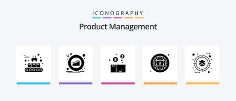 Produktmanagement Glyph 5 Icon Pack inklusive online. Branding. Strategie. Marke. Paket. kreatives Symboldesign vektor