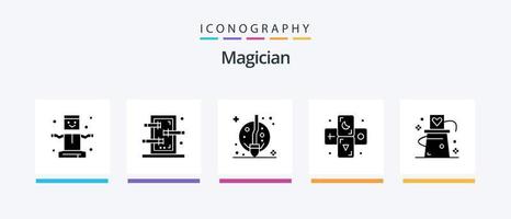 Magician Glyph 5 Icon Pack inklusive Hut. Tierkreis. Besen. Tarot. Astrologie. kreatives Symboldesign vektor