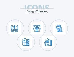 Design Thinking Blue Icon Pack 5 Icon-Design. Lösung. Birne. Bürste. Design. Computer vektor