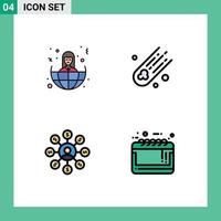 Stock Vector Icon Pack mit 4 Zeilen Zeichen und Symbolen für Business Doller World Space Kalender editierbare Vektordesign-Elemente