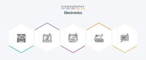 elektronik 25 linje ikon packa Inklusive . elektronisk. skärm. enhet. uttag vektor