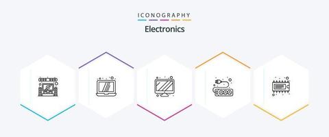 Elektronik-Icon-Pack mit 25 Zeilen, einschließlich . elektronisch. Bildschirm. Gerät. Steckdose vektor