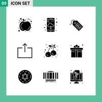 Stock Vector Icon Pack mit 9 Zeilen Zeichen und Symbolen für Box Food Tag Cherry senden editierbare Vektordesign-Elemente