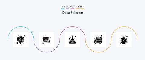 data vetenskap glyf 5 ikon packa Inklusive datum. överföra. server. data. programmering vektor