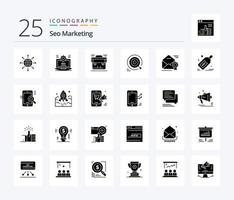 SEO Marketing 25 solides Glyphen-Icon-Pack inklusive Ziel. Darts. Einstellung. Koffer. Portfolio vektor