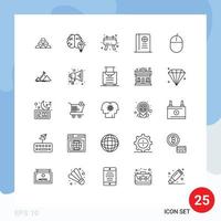 Gruppe von 25 Zeilen Zeichen und Symbolen für bearbeitbare Vektordesign-Elemente für Reisepässe vektor