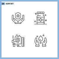 Stock Vector Icon Pack mit 4 Zeilen Zeichen und Symbolen für medizinische Dekoration Handpflege Krankenhaus Roller editierbare Vektordesign-Elemente