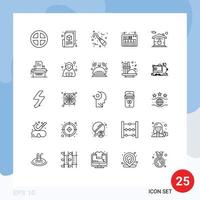 25 Benutzeroberflächen-Linienpaket mit modernen Zeichen und Symbolen für das Web-Blogging von Musik, Stomatologie, bearbeitbare Vektordesign-Elemente vektor