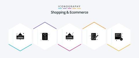 Shopping und E-Commerce 25 Glyphen-Icon-Pack inklusive . Paket. Einkaufen. E-Commerce. Einkaufen vektor