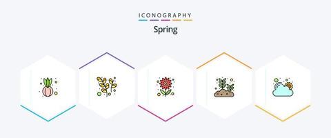 Spring 25 Filledline Icon Pack inklusive Sonne. wachsenden Samen. Blume. Anlage. wachsend vektor