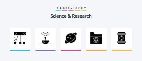 Science Glyph 5 Icon Pack inklusive Wissenschaft. Fass. Planet. Raum. Ordner. kreatives Symboldesign vektor