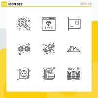 Mobile Interface Gliederungssatz von 9 Piktogrammen der Entwicklung von Feedback-Brillen ausgefallene Brillen-Gadgets editierbare Vektordesign-Elemente vektor