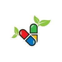 kapslar och ört- blad vektor design. medicin apotek logotyp. medicinsk hälsa symbol. ört- hälsa vård logotyp