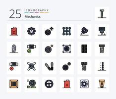 Mechanik 25 Zeilen gefülltes Icon Pack inklusive Gürtel. Frühling. Auto. doppelt. Mechaniker vektor