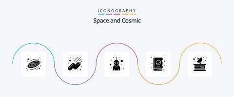 Space Glyph 5 Icon Pack inklusive Empfänger. Medien. Monster. Kommunikation. Wissenschaft vektor