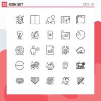 Aktienvektor-Icon-Pack mit 25 Zeilenzeichen und Symbolen für Business-Apps, Bürostandort, editierbare Vektordesign-Elemente vektor