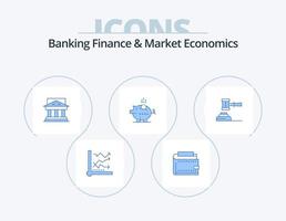 bank finansiera och marknadsföra ekonomi blå ikon packa 5 ikon design. regering. domstol. finansiera. byggnad. Bank vektor