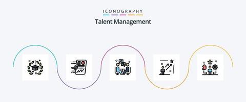 Talentmanagement-Linie gefülltes flaches 5-Icon-Paket einschließlich Stern. Benutzer. Fortschritt. Abmahnung. Plaudern vektor
