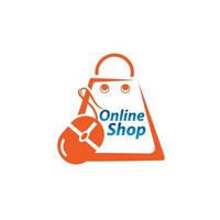 Online-Shop-Logo-Design-Vorlage. einkaufen logo vektor symbol illustration design. Einkaufstaschensymbol für das Firmenlogo des Online-Shops. Online-Shop-Logo-Vektor-Illustration. Logos für Online-Shop.