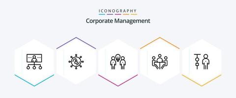 Corporate Management 25-Zeilen-Icon-Pack inklusive Konferenz. Geschäft. Netzwerk. Zusammenarbeit. Menschen vektor