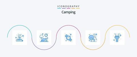 Camping Blue 5 Icon Pack inklusive Licht. Grün. Sonne. Baum. Wald vektor