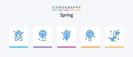 vår blå 5 ikon packa Inklusive natur. äpple. lotus blomma. träd. natur. kreativ ikoner design vektor