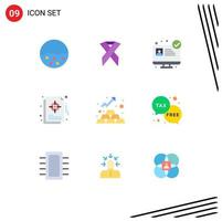 Aktienvektor-Icon-Paket mit 9 Zeilenzeichen und Symbolen für strategisches Solidaritätsmanagement-Diagramm für Finanzen editierbare Vektordesign-Elemente vektor