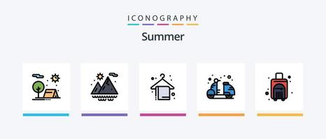 Summer Line gefülltes 5-Icon-Pack inklusive Hut. Strand. Reisetasche. Sommer. trinken. kreatives Symboldesign vektor