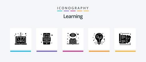 inlärning glyf 5 ikon packa Inklusive kunskap. bok. inlärning. tips. ljus. kreativ ikoner design vektor